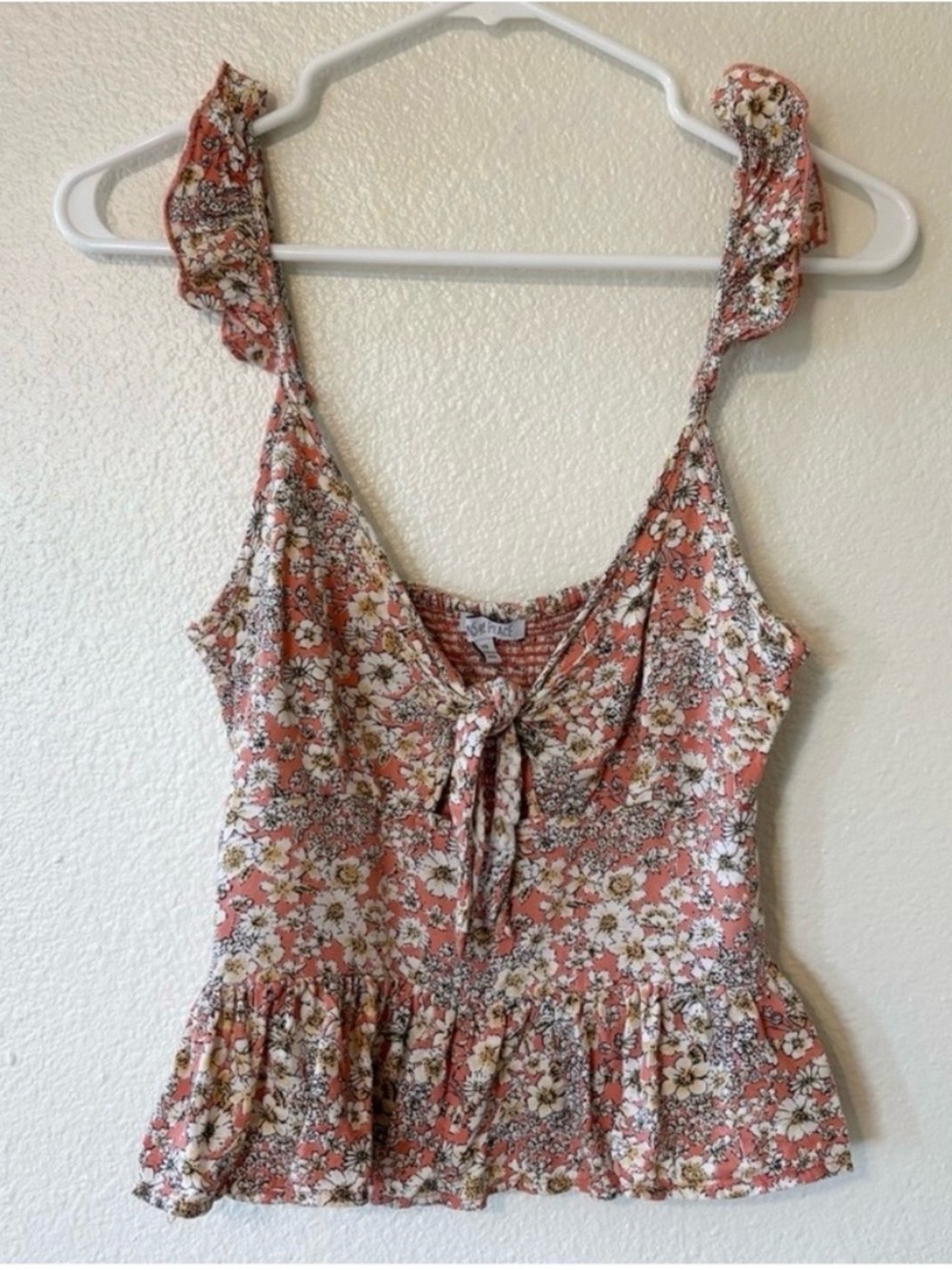 Patron Of Peace Women's Tie Front Keyhole Smocked Peplum Top
